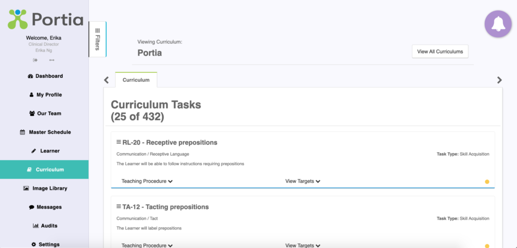 Portia ABA Practice Management Software Screenshot