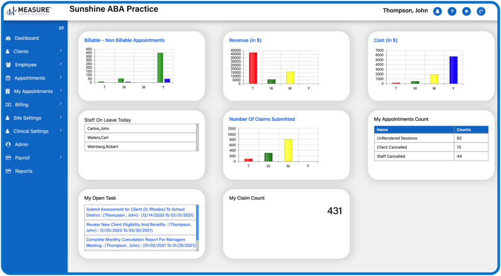 measure pm aba practice management software for large practices screenshot